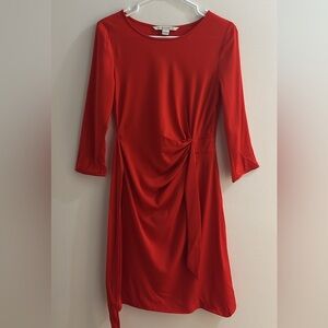 Diane Von Furstenberg Vibrant Red Long Sleeve Dress